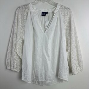 GAP Womens Small Lace V Neck Long Sleeve Top Peasant Boho Sheer NWT